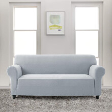 (Light Grey, 1 Seater) Oxford Homeware Spandex Sofa Cover - All-Round Elastic Fit Couch Covers for Living Room, Soft Washable Furniture