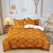 (Rust Orange, EU King) Mandala Floral Pattern Duvet Cover Set, 3 Counts/set Including 1 Duvet Cover & 2 Pillowcase without Filler, Soft
