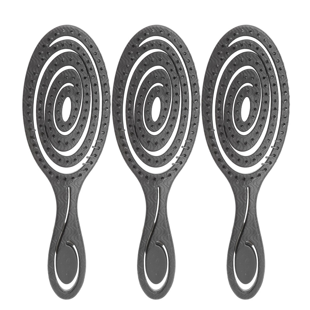 3 Pcs Black ABS Paddle Hair Brush Set, Detangling & Anti-Static