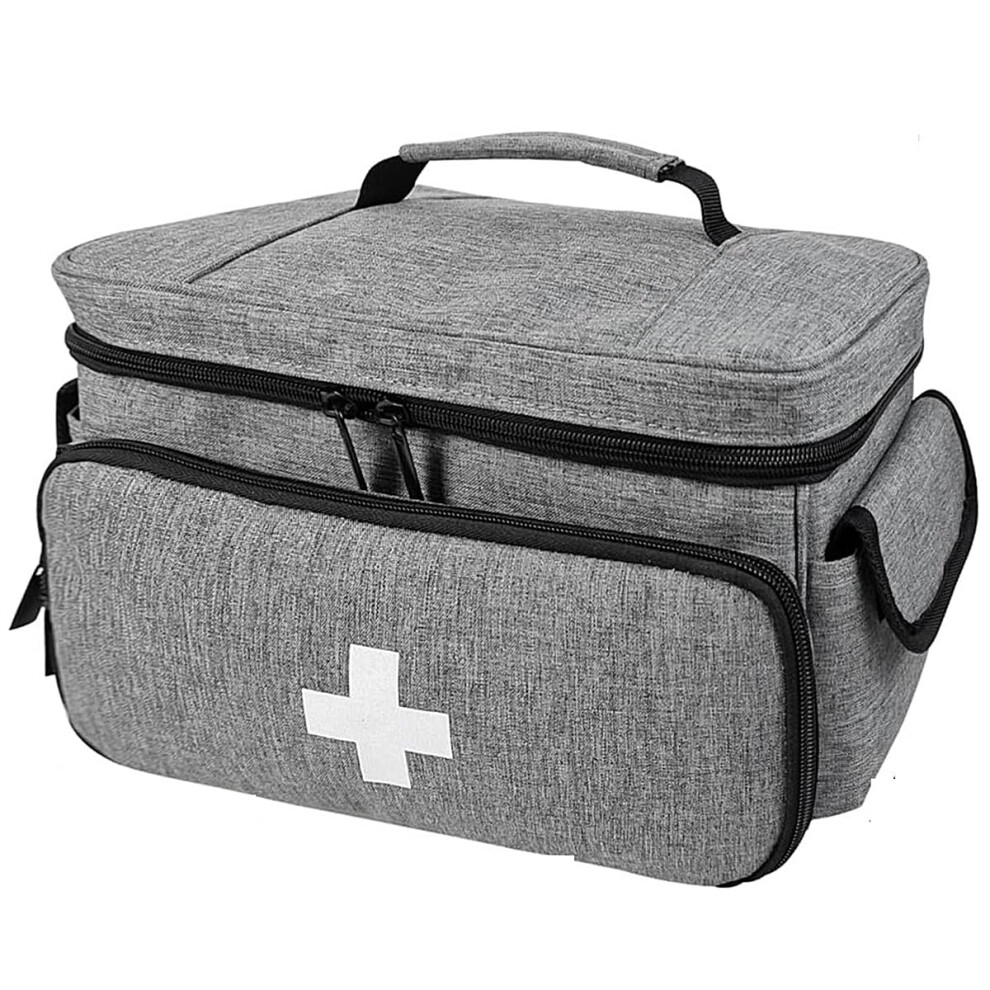 Gray Medical Supplies Bag Empty First Aid Nurse Bag With Detachable Dividers For Home Care Travel Hospice Bag Only