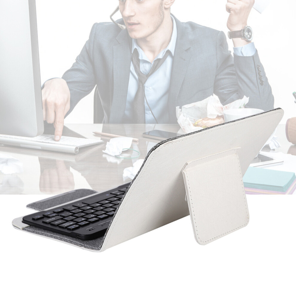 7-7.9" Pu Leather Bluetooth Keyboard Case For Tablets & Phones - White 4961363592396