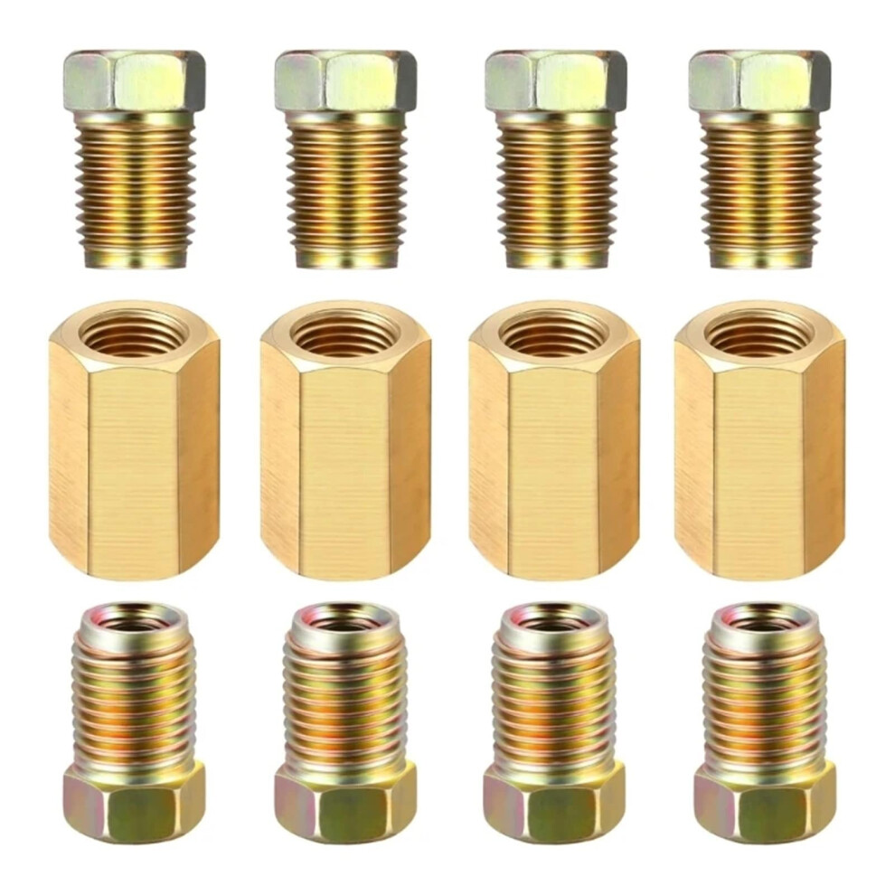 Brake Lines Kit 12Piece 7/1624 Thread Brake Line Fittings Assortment For 1/4 Inch Tube 4 Unions 8Inch Length 9339159364314