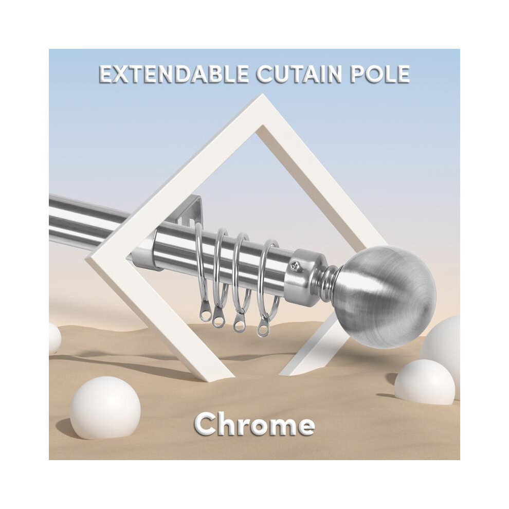 (Chrome, Pair of Holdbacks Only) Yorkshire Bedding Premium Plain Metal Ball Adjustable Curtain Rods 70x120cm Extendable Window Rod with 60mm Classic-image-OPC-PN6N2Z7-NEW