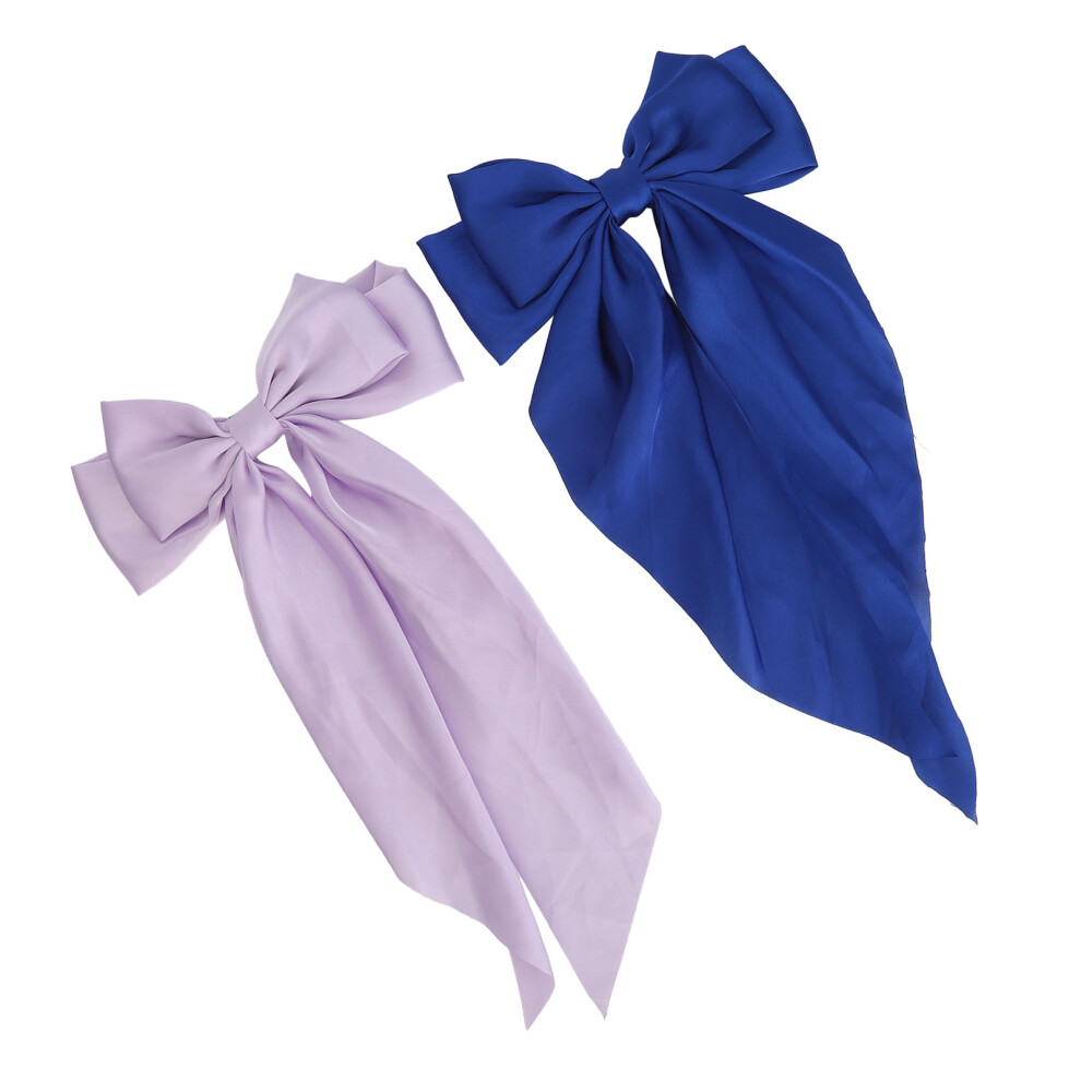 Dark/Blue/Purple Big Hair Bows For Women Double Layer Metal Clips 20Cm &