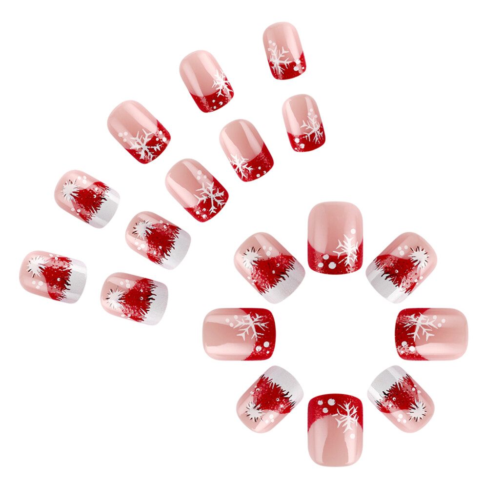 24Pcs Festive Press on Nail Snowflake Nails Set Fashion Stick on