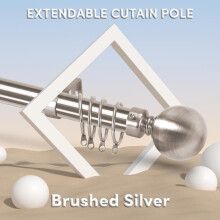 (Brushed Silver, 160cm - 300cm) Yorkshire Bedding Premium Plain Metal Ball Adjustable Curtain Rods 70x120cm Extendable Window Rod with 60mm Classic