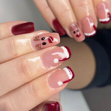 Square Festive Press on Nails with Reindeer Santa's Hat and