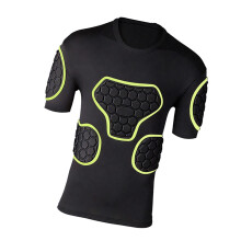 Men EVA Padded Football Compression Shirt Short Sleeve Enhanced Spleen Protection Breathable Chest Elbow Guards Size L
