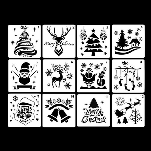 12PCS Reusable Christmas Style Drawing Stencil Set for Christmas 1