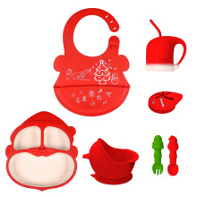 Heat Resistant Children Plate Set Easy to Clean Silicone-Red