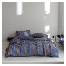 Bed Sheets Set Cotton Grey Blue Stripes Duvet Cover Set, Queen/King Size Bedding With Fitted Sheet And Pillowcases