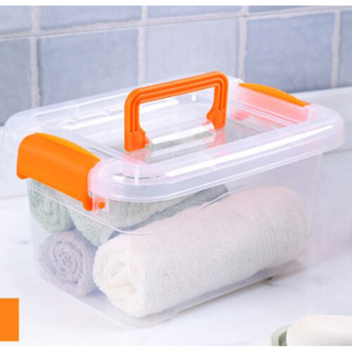 Large Stackable Plastic Storage Box with Lid, 4 Sizes, Orange