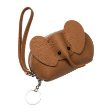 Adorable Elephant Shape Leather Coin Pouch-Golden brown