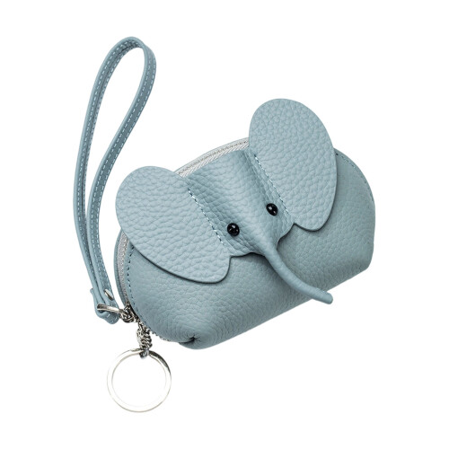 Elephant Themed Coin Purse Genuine Leather Multiple-Flax blue