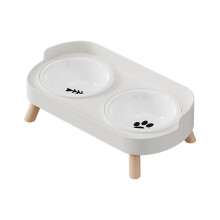 Double bol en céramique pour chats et chiens, nourriture-Blanc