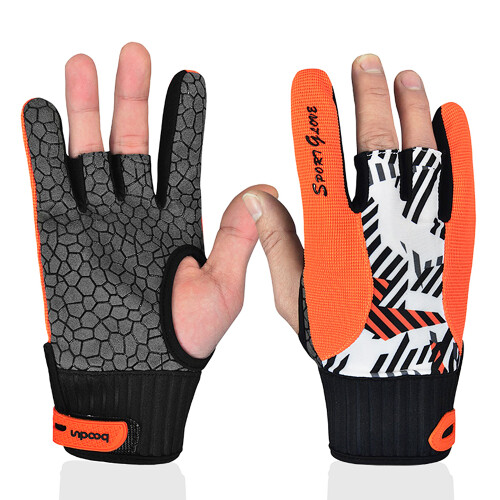 Bowlinghandschuhe 1 Paar 3-Fingerlos M/L Orange/Grün 2