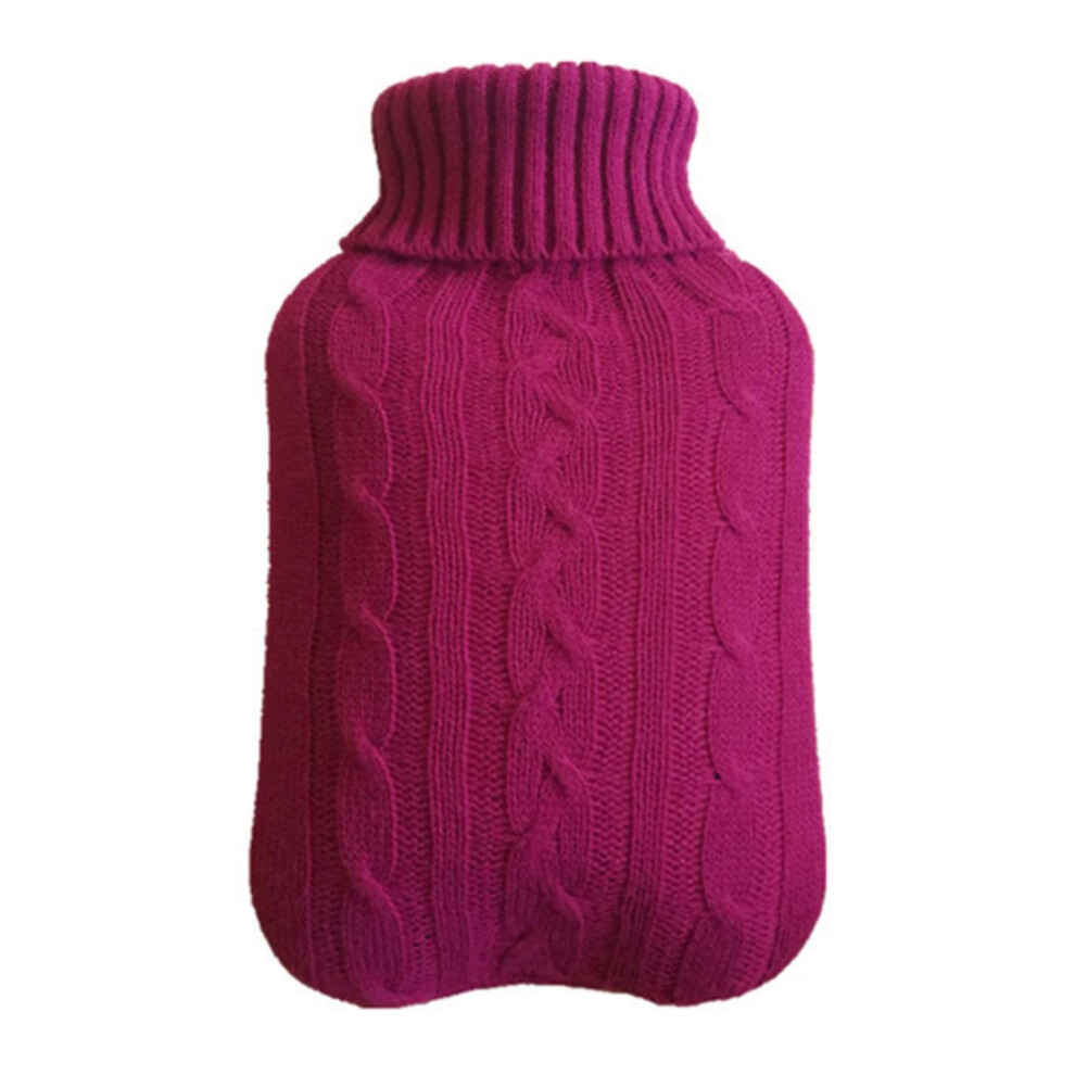 Hot Water Bottle 2000ml Safe Winter Protective Washable Removable Warm Knitted Burgundy Cover Large Heat Preservation