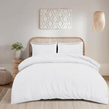 (White, Double) Microfiber Duvet Cover Set - Plain Dyed, Ultra Soft, Hypoallergenic Bedding with Pillowcases, Easy Care, Wrinkle