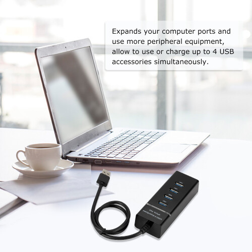 4-Port USB 3.0-Hub, 28 cm Kabel, 5 Gbps, Schwarz 2