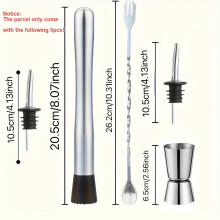 (5pcs) [Stainless Steel Bartender Kit] Professional Stainless Steel Bartender Kit | Roostertail Shaker Set with Stand - Mixolog