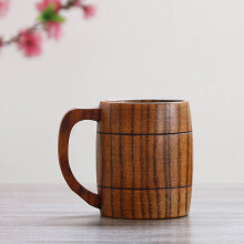 Vintage Wooden Beer Mug 350ml Large Capacity 10.5x8.5cm Drink Cup