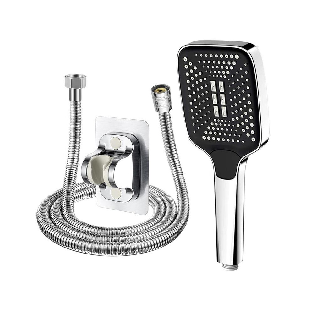 (Silver, Shower + Hose + Bracket) Adjustable Handheld Shower Head Set, Handheld Shower Head & 1.5M Hose & Punch-Free Shower Bracket, High Pressure 5042208087839