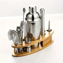 (10pcs) 10pcs Premium Stainless Steel Roostertail Shaker Set with Elegant Stand - Complete Home Bartender Kit for Effortlessly M