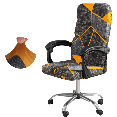 Bürostuhlabdeckung Waschbare Drehbare (Orange/Grau,L)