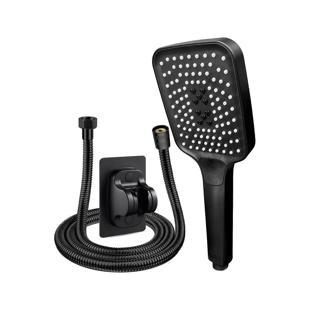(Black, Shower + Hose + Bracket) Handheld Shower Head With Hose & Bracket, High Pressure Detachable Shower Head Set, Large Square High Flow Shower 5042208087853