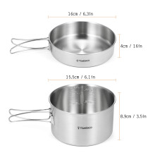 2-teiliges Camping-Kochgeschirr, Edelstahltopf 15,5 8,9 cm