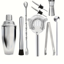 (750ML 9PCS) 9pcs Stainless Steel Bartender Tool Set, Cocktail Shaker Cup and Mixer Jug, 7pcs Bar Accessories Kit 750ml/25.4oz