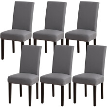 Stoelhoezen, rekbaar, afneembaar, wasbaar, set van 6, grijs