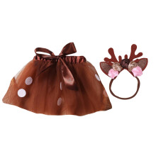 Infant Girl Costume Bowknot Skirt Flower Hairband-dark brown