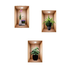 Pegatinas de pared 3D para jarrón, 3 piezas, para sala de estar, planta verde extraíble