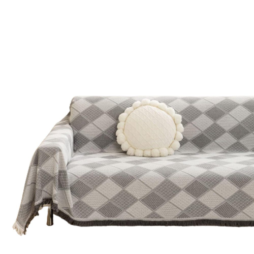 Sofa throw with diamond pattern, large throw - light grey, 180x230cm