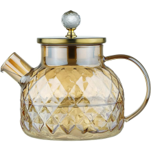 Glazen karaf met roestvrijstalen deksel, geschikt als drankkan of theepot, 1L, (1-delig)