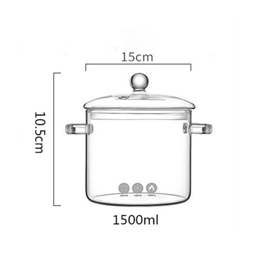 Panela de vidro com alça dupla e tampa, aquecida, 1500ml 1