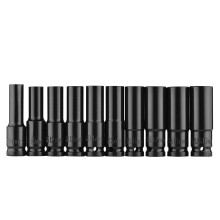 1/2 Inch Hex Impact Socket Set 10-Piece Metric 8-19mm CR-V Black