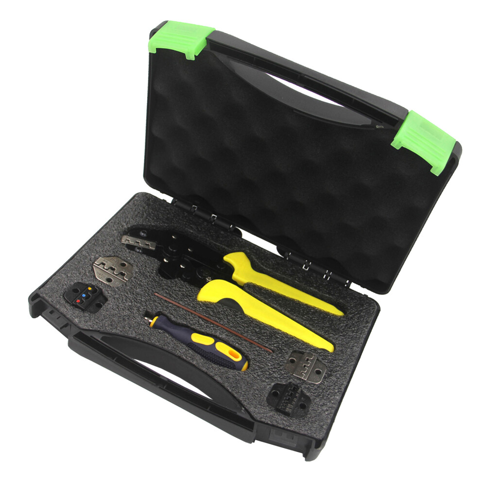 Professional Ratcheting Wire Crimper Tool Â 5 Interchangeable Dies, Black/Yellow 7901363618594