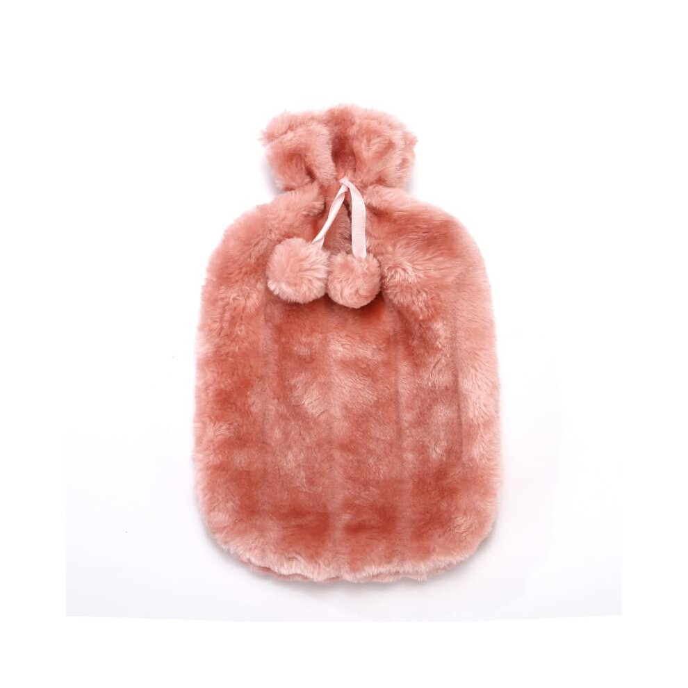 Hot Water Bottle 2L With Faux Fur Fleece Cover Removable Plush Cover Pink One Size Winter Heat Preservation Case