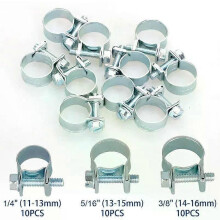 Lot de 10 mini-colliers de serrage (7-17 mm) pour tuyaux de carburant, d'air et d'eau. Colliers de serrage