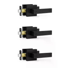 Lot de 3 poignées de porte noires mates, sans clé, pour portes intérieures, avec verrous de sécurité