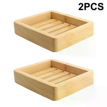 Lot de 2 porte-savons en bambou naturel, plateau de rangement, égouttoir, boîte de rangement portable
