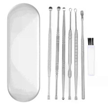 (Noir) Bouchons d'oreilles, cuillère en acier inoxydable, outils de nettoyage, cure-oreilles, kit de