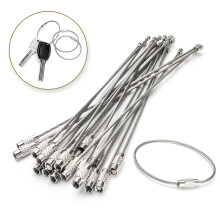 Porte-clés en fil d'acier inoxydable, anneau, boucle, corde, câble, étiquette de bagage de camping extérieur,