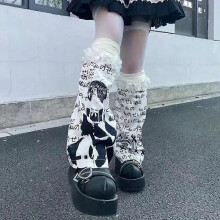 Guêtres pour femmes Harajuku, style anime japonais, imprimé lettres, mode punk, élastiques, à volants,
