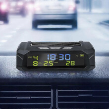 Horloge solaire de voiture avec affichage LCD de l'heure, de la date et de la température intérieure,