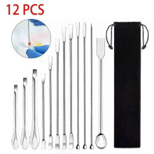 Ensemble de 12 cuillères et spatules de laboratoire en acier inoxydable (10-22 cm) pour prélèvement