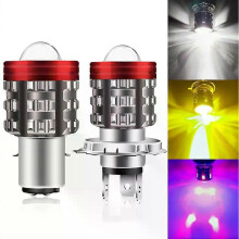 Ampoules LED H4/H6 BA20D 12-24V pour phares de moto, feux de route/croisement bicolores avec lentilles