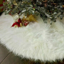 Jupe de sapin de Noël blanche en fausse fourrure pelucheuse, tapis de sapin de Noël, décorations de